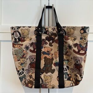 VTG Tapestry Teddy Bear Patterned Tote Diaper Bag Y2K Coquette Kitschy Vintage